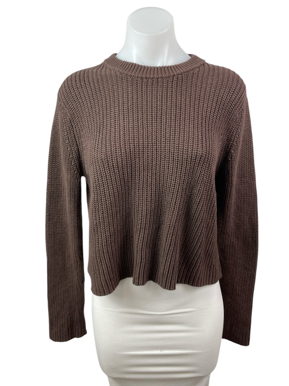 Cotton Candy LA Women's Brown Ribbed Knit Long Sleeve Crew Neck Sweater Top M